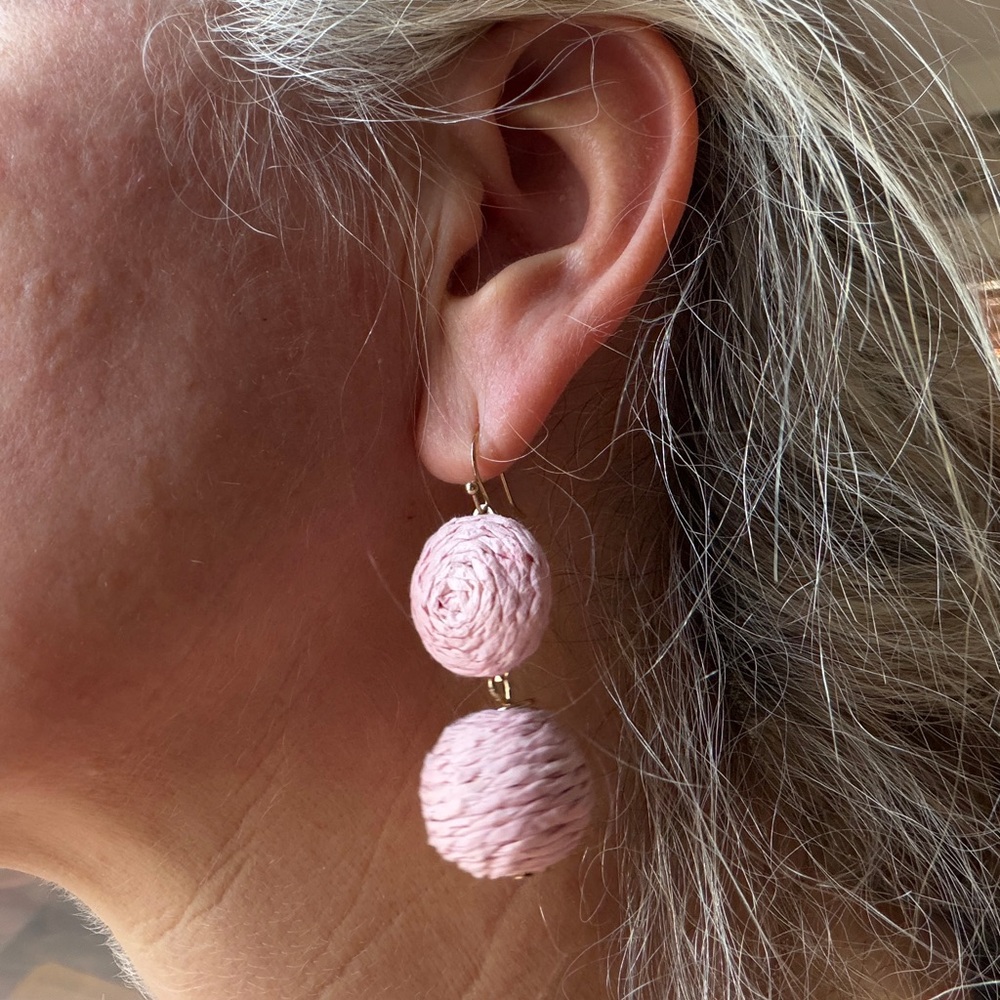 Handcrafted Pink Double BALL Drop Earrings